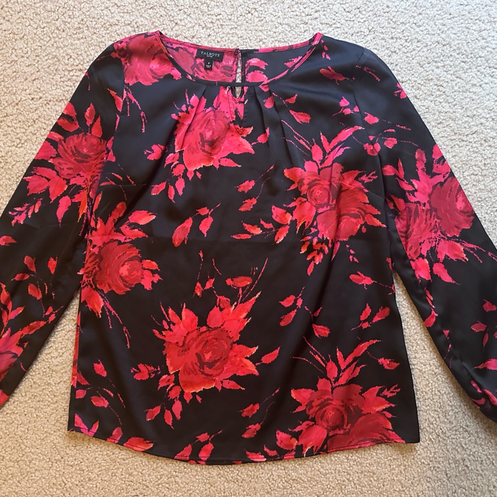 Talbots Black & Red long sleeve floral top